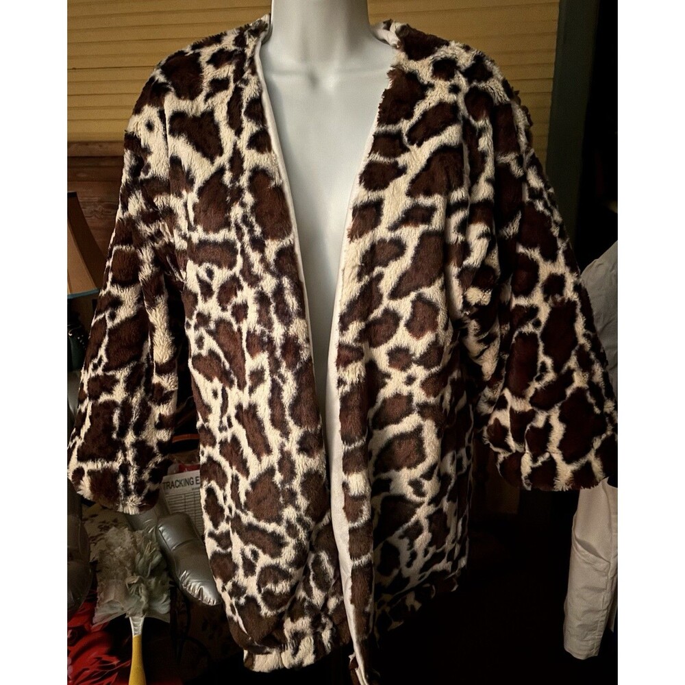 Handmade Sz Large Women’s Faux Fur Open Front Leopard Jacket 40” Bust 29” L